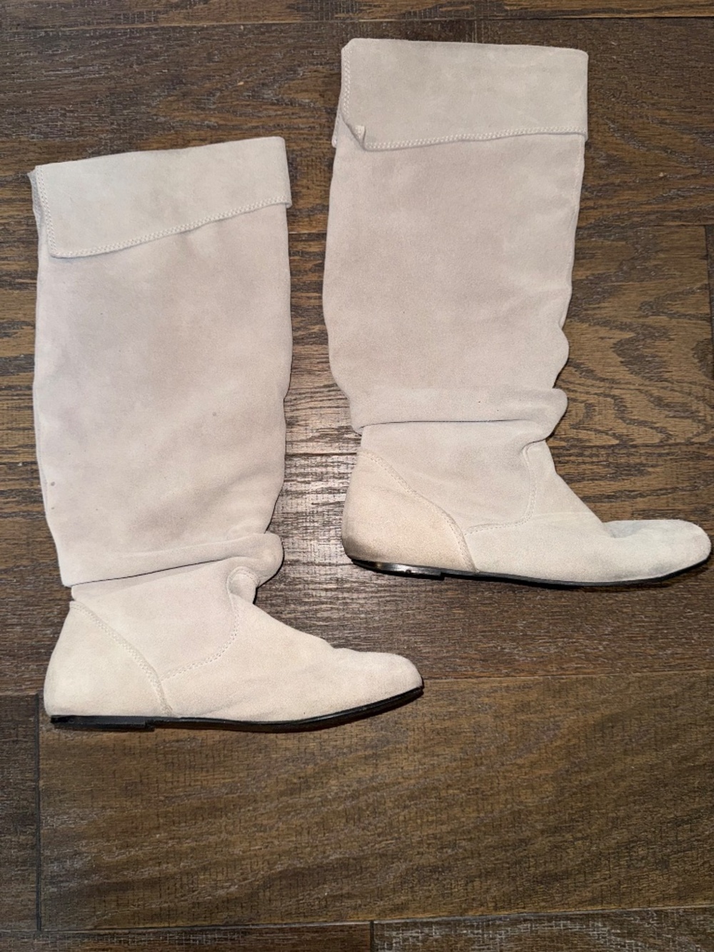 Cathy Jean Beige Taupe Faux Suede Slouch Knee High Flat Boots Size 6